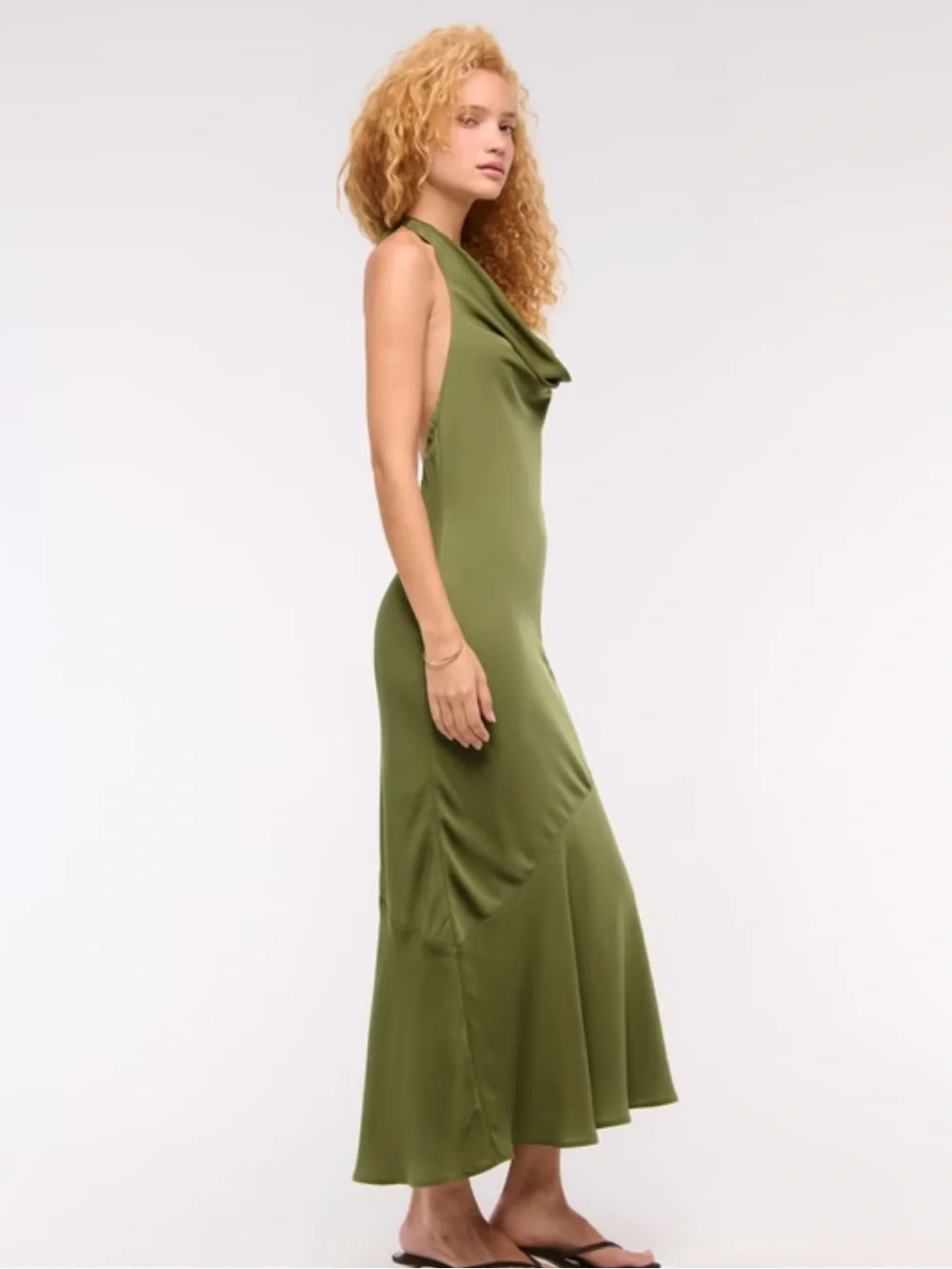 Olive Halter Satin Maxi Dress